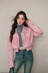 La Freedom Casual Leather Jacket - Pink