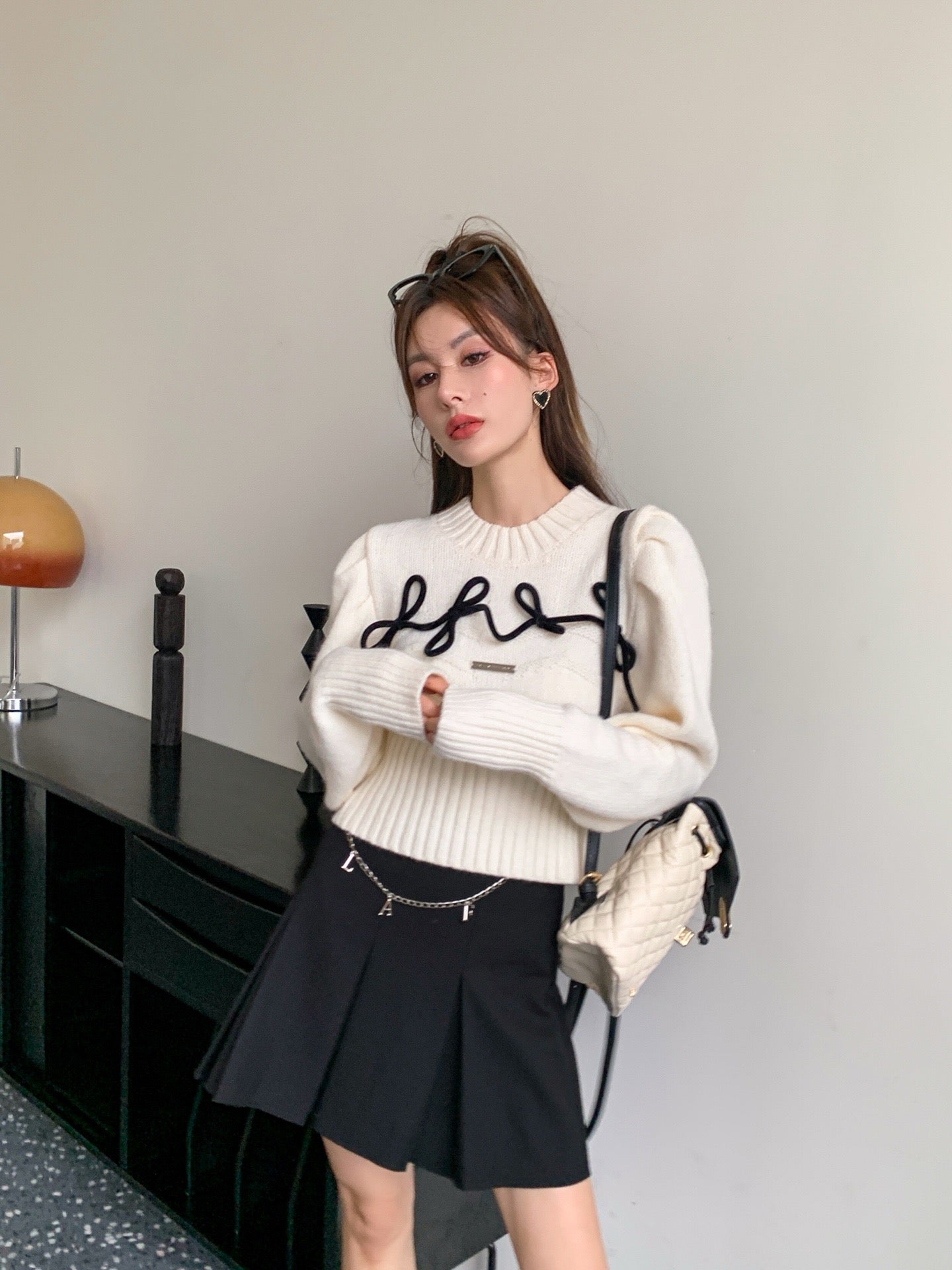 La Freedom Bow Tie Cropped Sweater