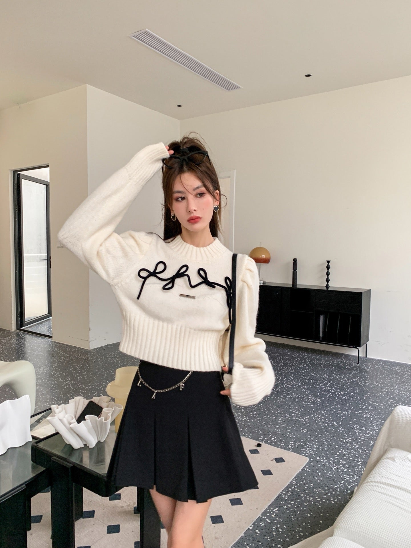 La Freedom Bow Tie Cropped Sweater