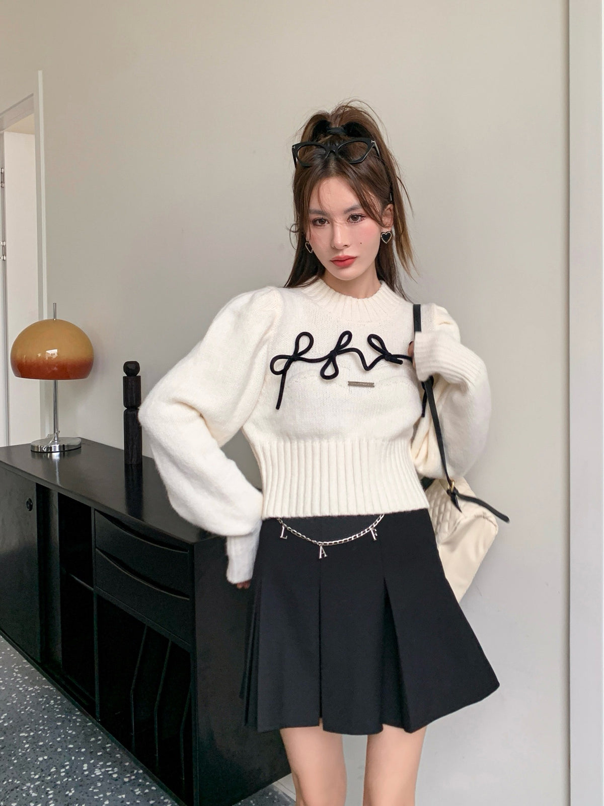 La Freedom Bow Tie Cropped Sweater