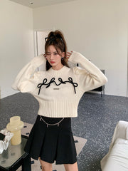 La Freedom Bow Tie Cropped Sweater