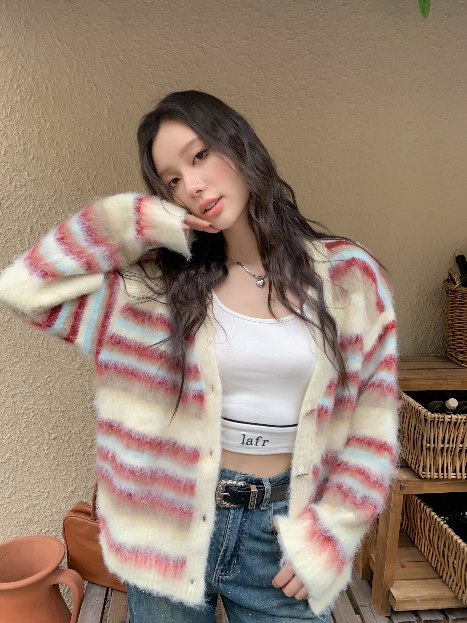 La Freedom Colorful Striped Knit Cardigan