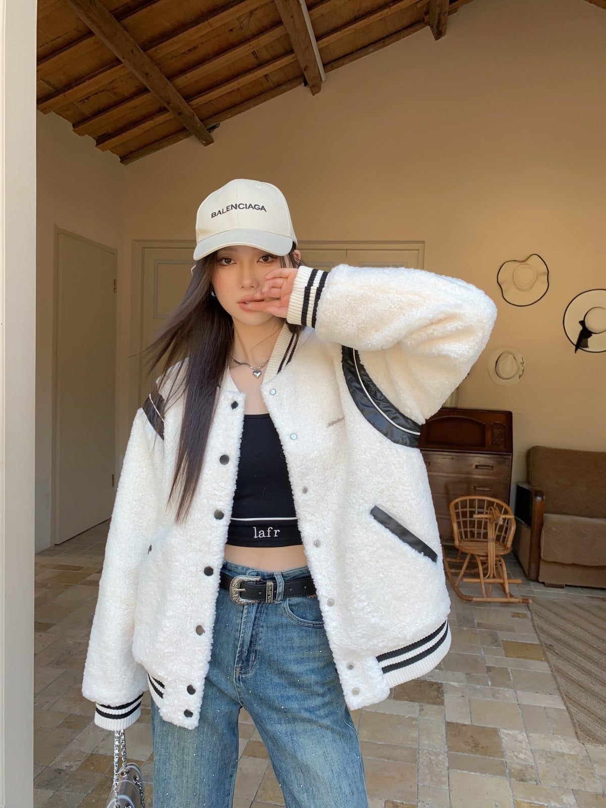 La Freedom Shearling Baseball Jacket