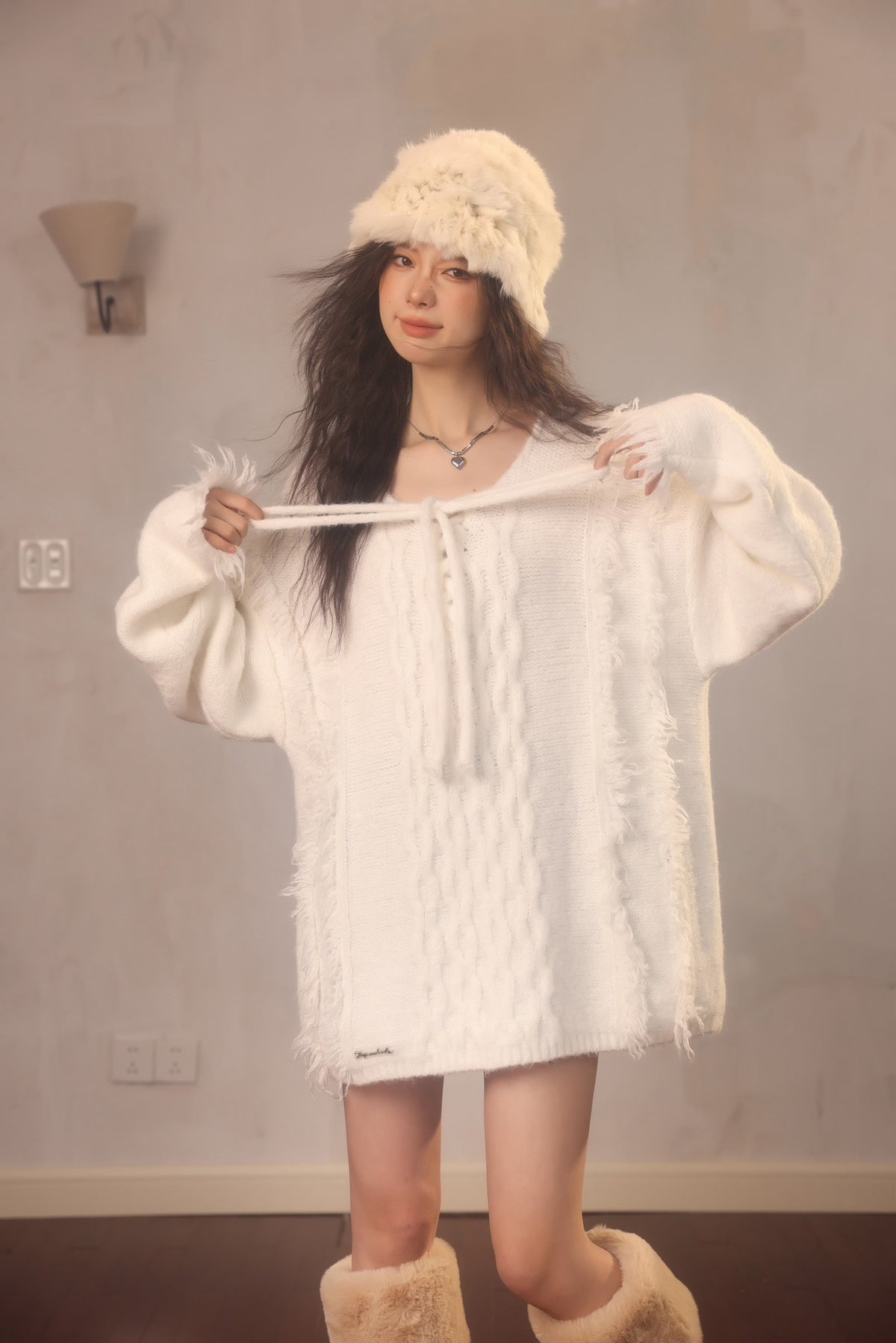 La Freedom Tasseled Pullover Sweater - White