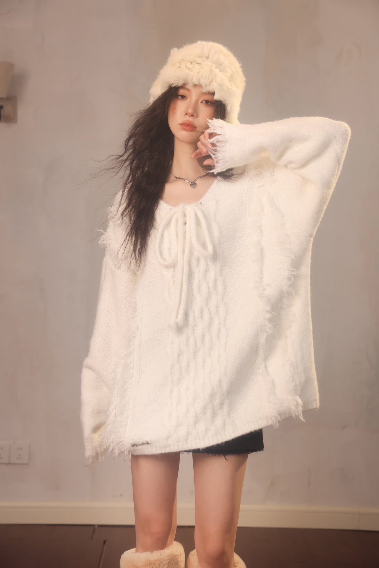 La Freedom Tasseled Pullover Sweater - White