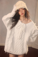 La Freedom Tasseled Pullover Sweater - White