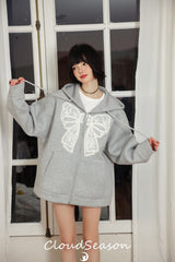 CLOUDSEASON Hooded Sweatshirt Jacket with Bow Tie