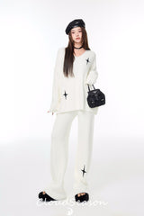 CLOUDSEASON Casual Knitwear Set (Top + Pants) - White