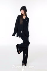 CLOUDSEASON Casual Knitwear Set (Top + Pants) - Black