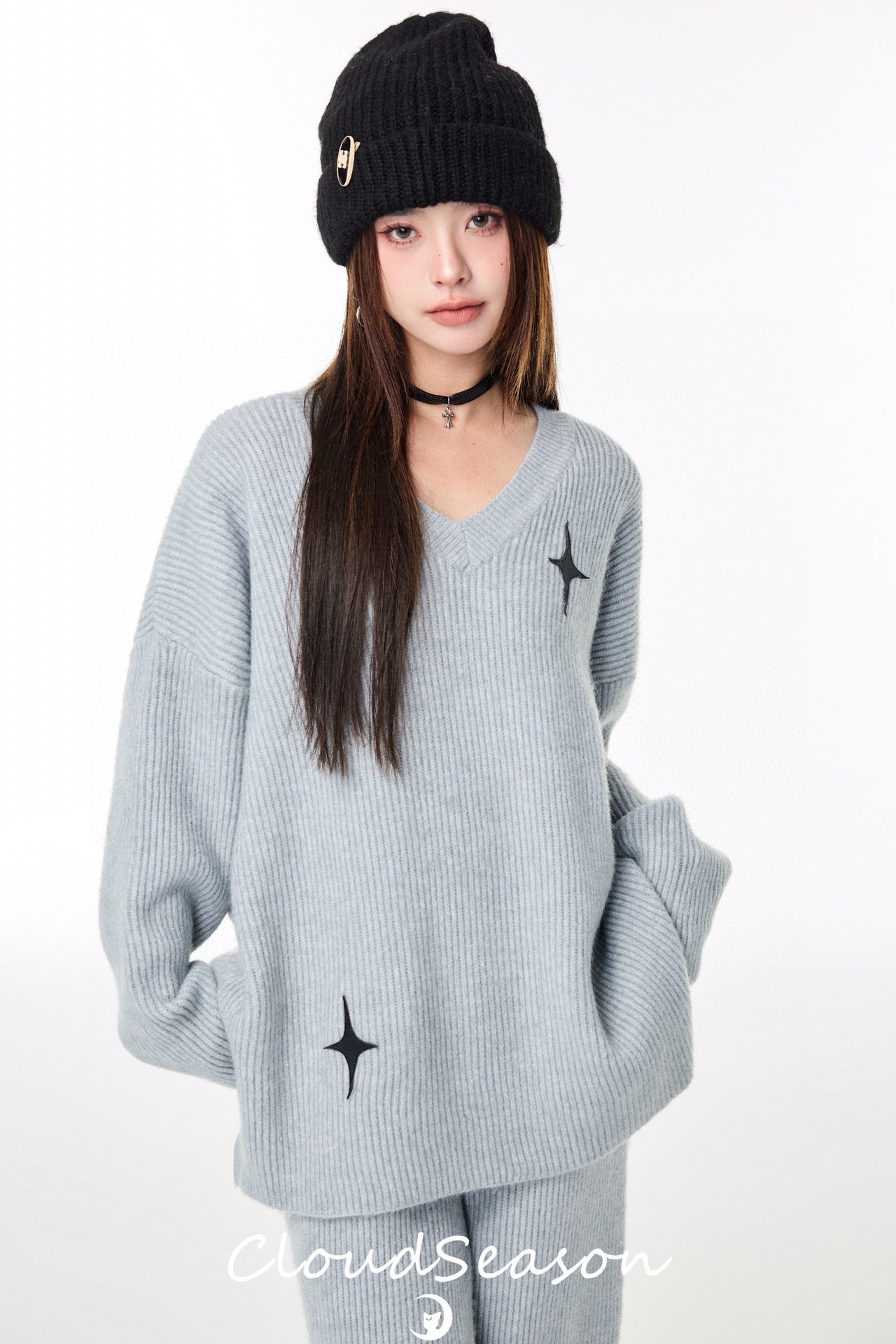 CLOUDSEASON Casual Knitwear Set (Top + Pants) - Gray