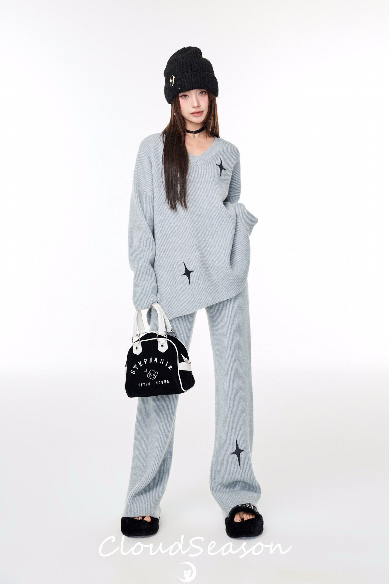 CLOUDSEASON Casual Knitwear Set (Top + Pants) - Gray