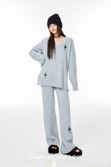 CLOUDSEASON Casual Knitwear Set (Top + Pants) - Gray