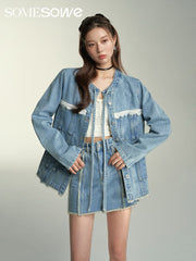 SOMESOWE Structured Cut Denim Jacket/Skirt - Denim Blue