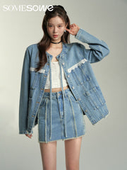 SOMESOWE Structured Cut Denim Jacket/Skirt - Denim Blue