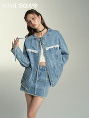 SOMESOWE Structured Cut Denim Jacket/Skirt - Denim Blue