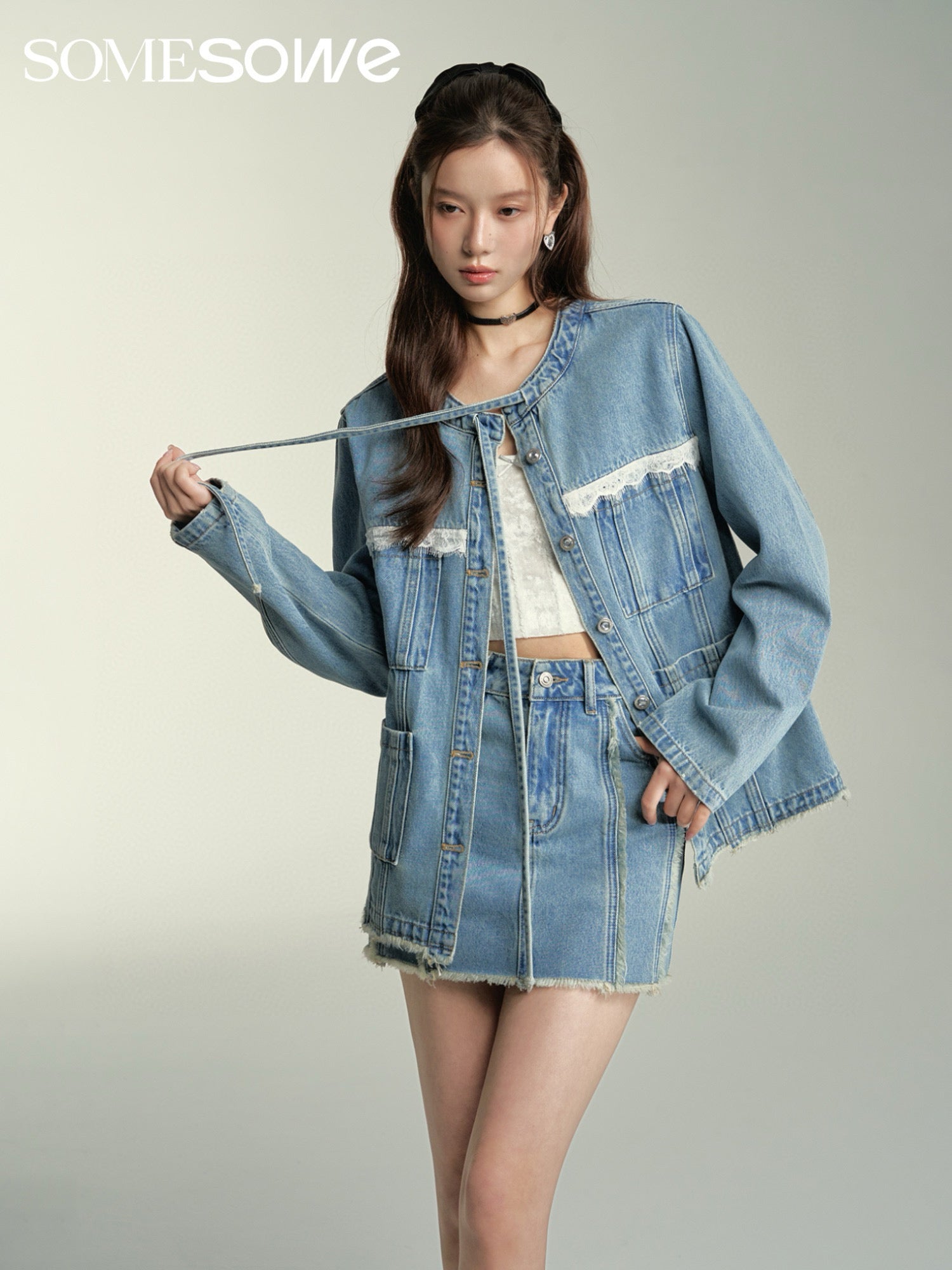 SOMESOWE Structured Cut Denim Jacket/Skirt - Denim Blue