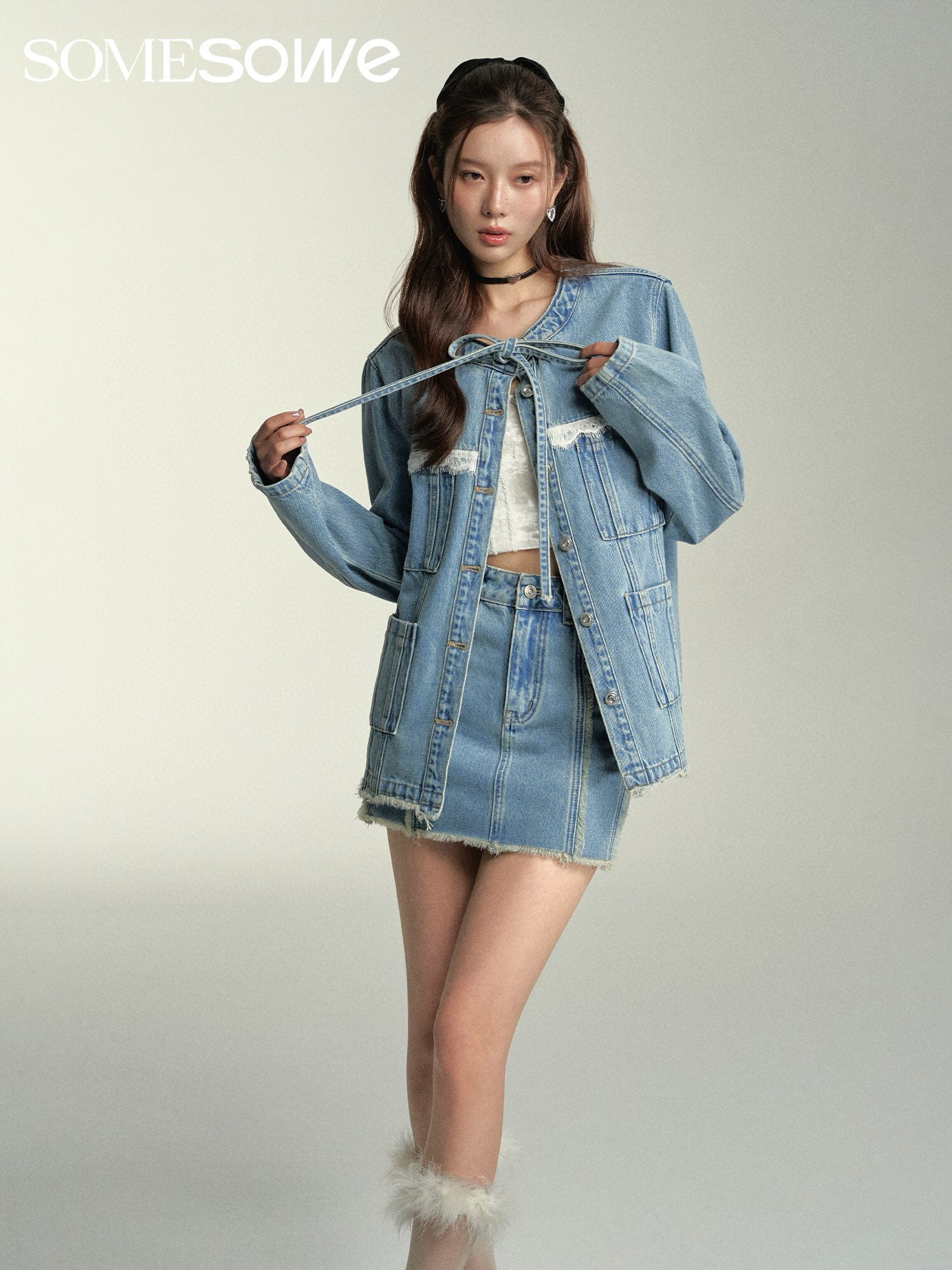 SOMESOWE Structured Cut Denim Jacket/Skirt - Denim Blue