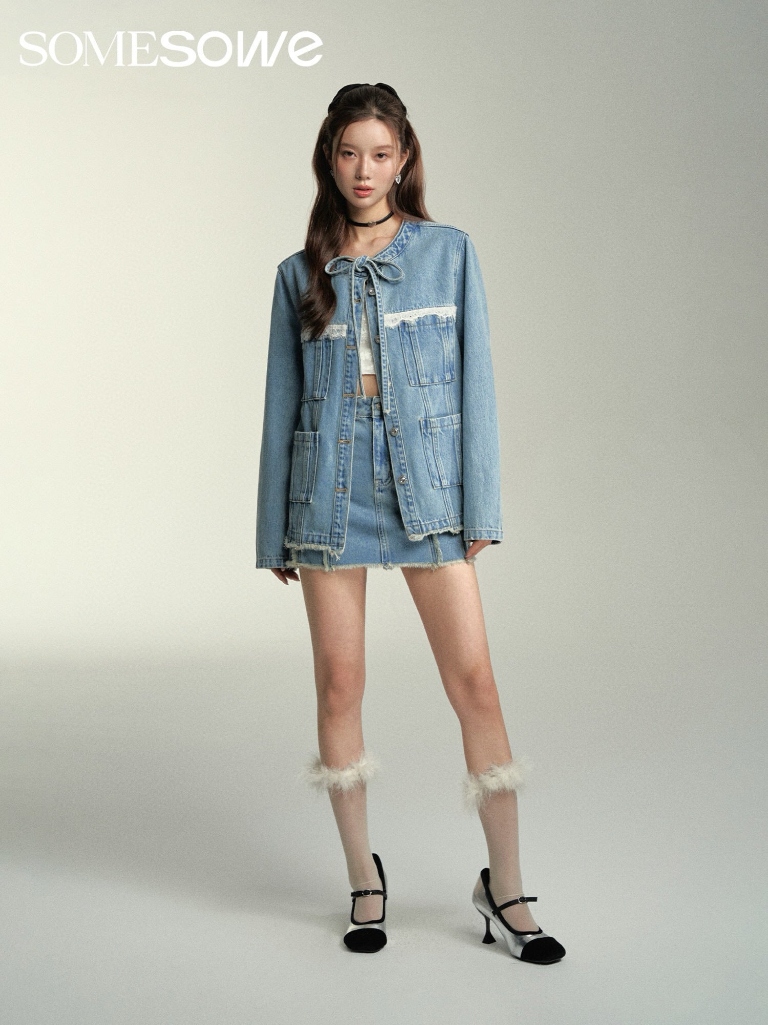 SOMESOWE Structured Cut Denim Jacket/Skirt - Denim Blue