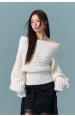 ASGONY One-Shoulder Sweater - White