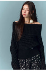 ASGONY One-Shoulder Sweater - Black