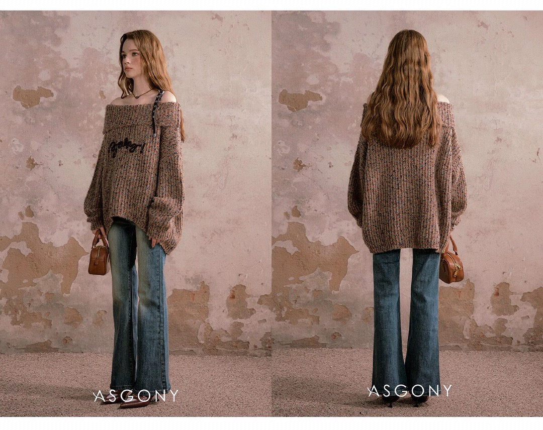 ASGONY Coffee Brown One-Shoulder Sweater