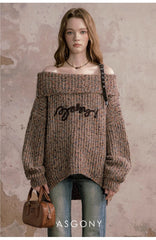 ASGONY Coffee Brown One-Shoulder Sweater