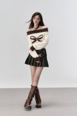 VIA PITTI Butterfly Bow One-Shoulder Sweater