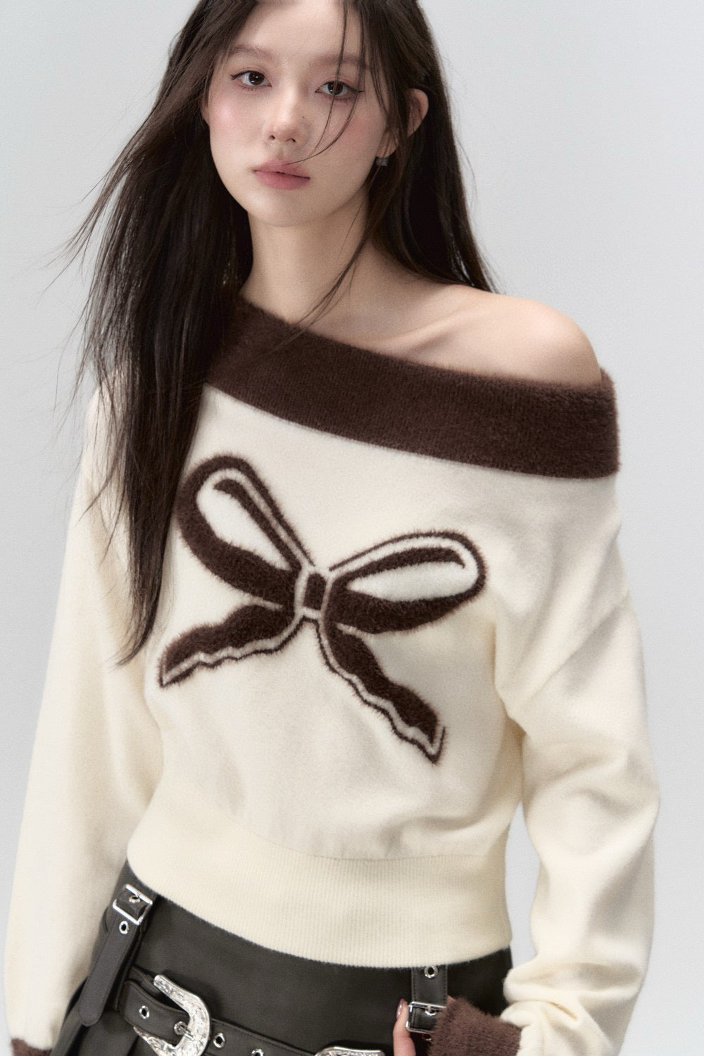 VIA PITTI Butterfly Bow One-Shoulder Sweater