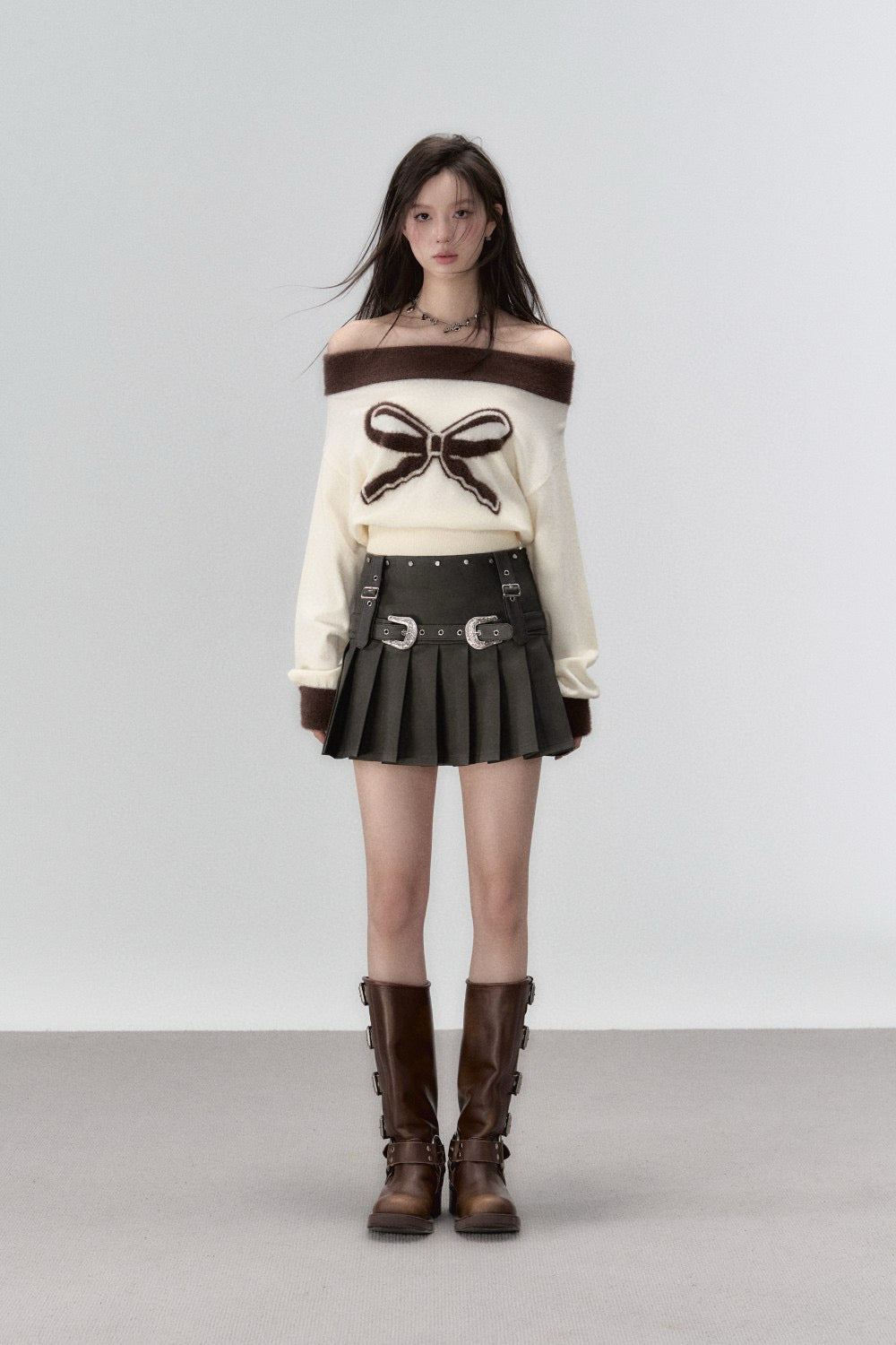 VIA PITTI Butterfly Bow One-Shoulder Sweater