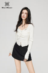 MacyMccoy Pleated Knit Top - White