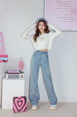 La Freedom Star Wide Leg Jeans - Light Denim