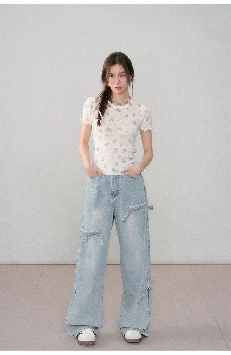 ASGONY bow-adorned jeans - light denim