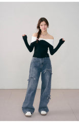 ASGONY bow-adorned jeans - dark denim