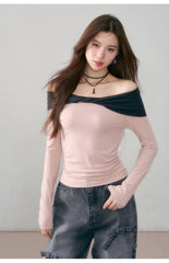 ASGONY Off-Shoulder Long-Sleeve Top - Pink