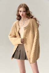 VIA PITTI Reversible Design Knit Cardigan - Khaki