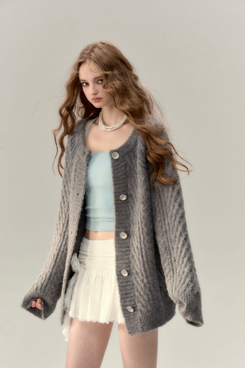 VIA PITTI Reversible Design Knit Cardigan - Gray