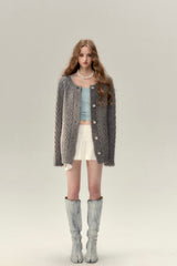 VIA PITTI Reversible Design Knit Cardigan - Gray