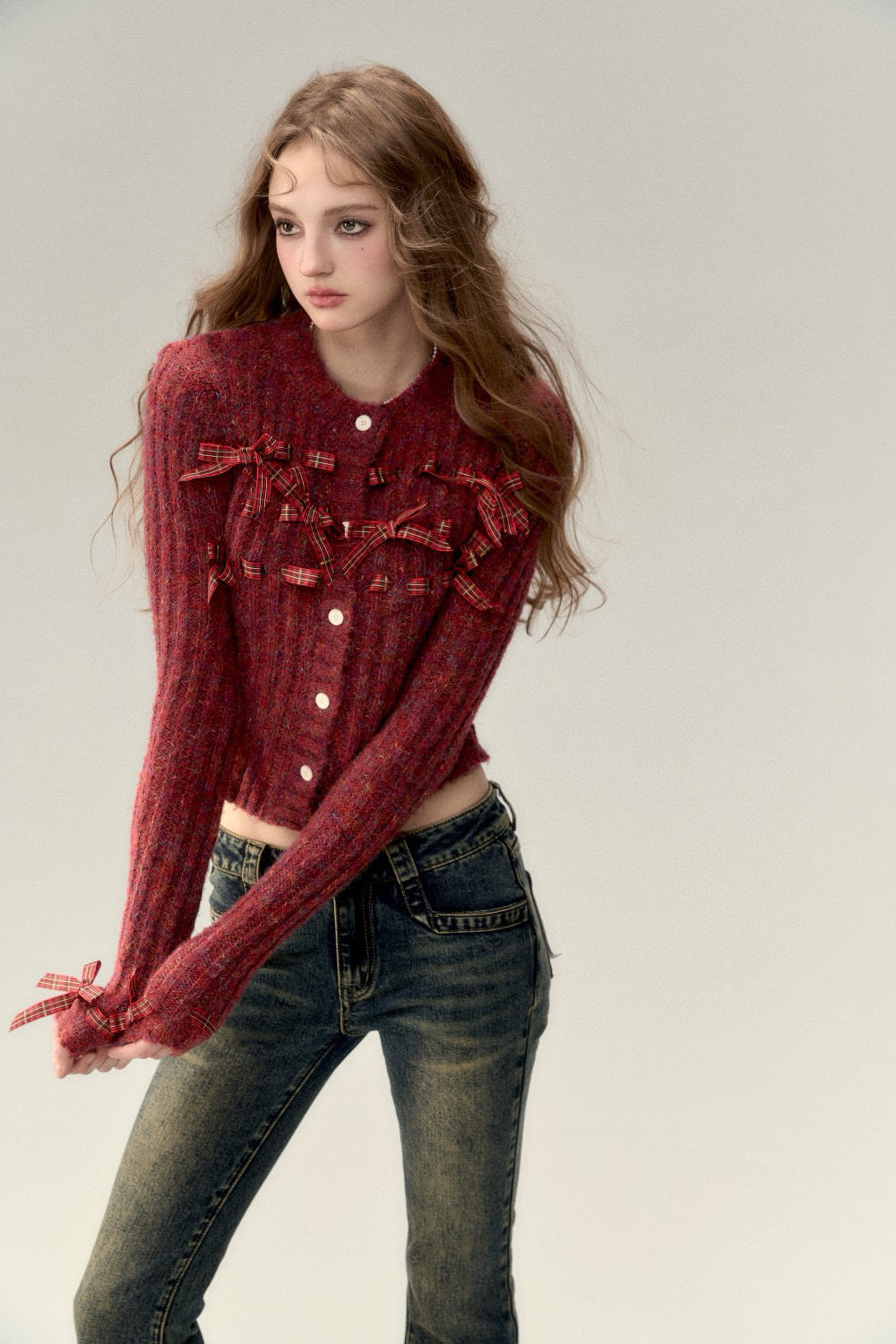 VIA PITTI Bow Knit Cardigan - Red