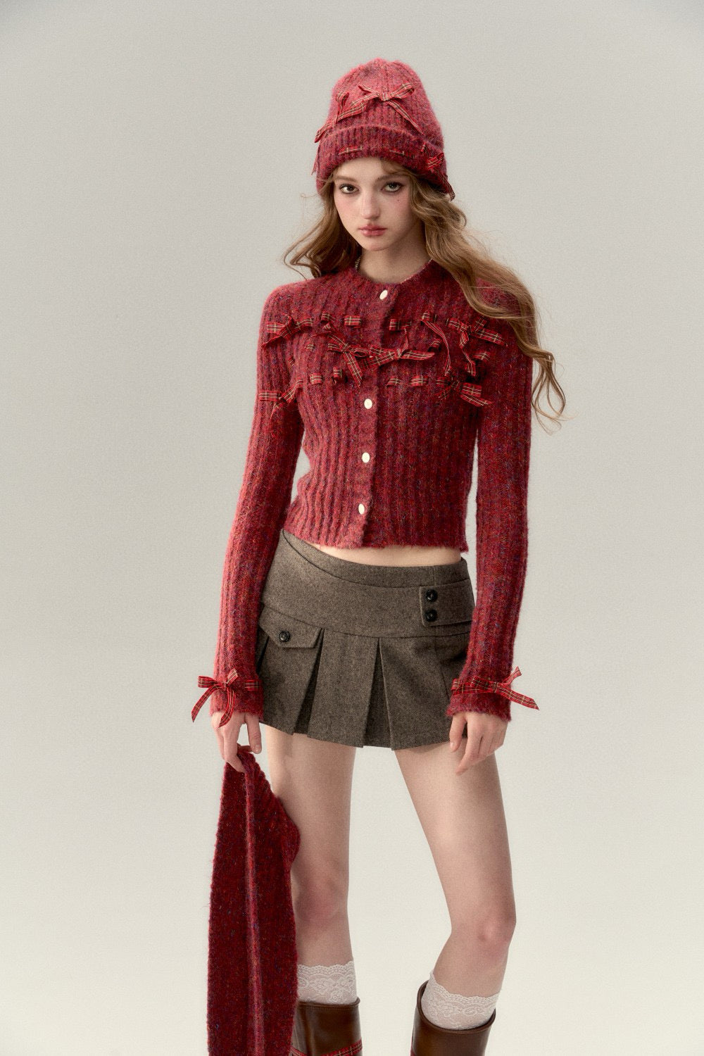 VIA PITTI Bow Knit Cardigan - Red