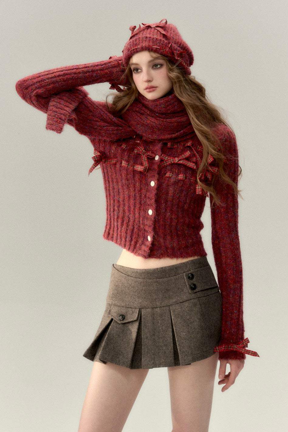 VIA PITTI Bow Knit Cardigan - Red