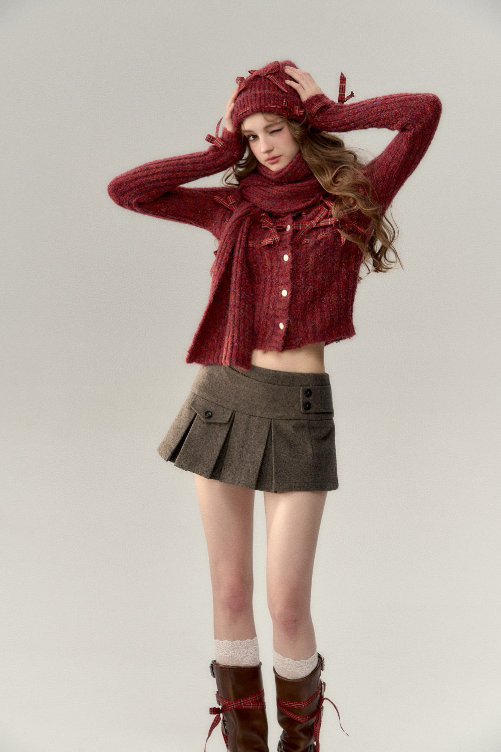 VIA PITTI Bow Knit Cardigan - Red