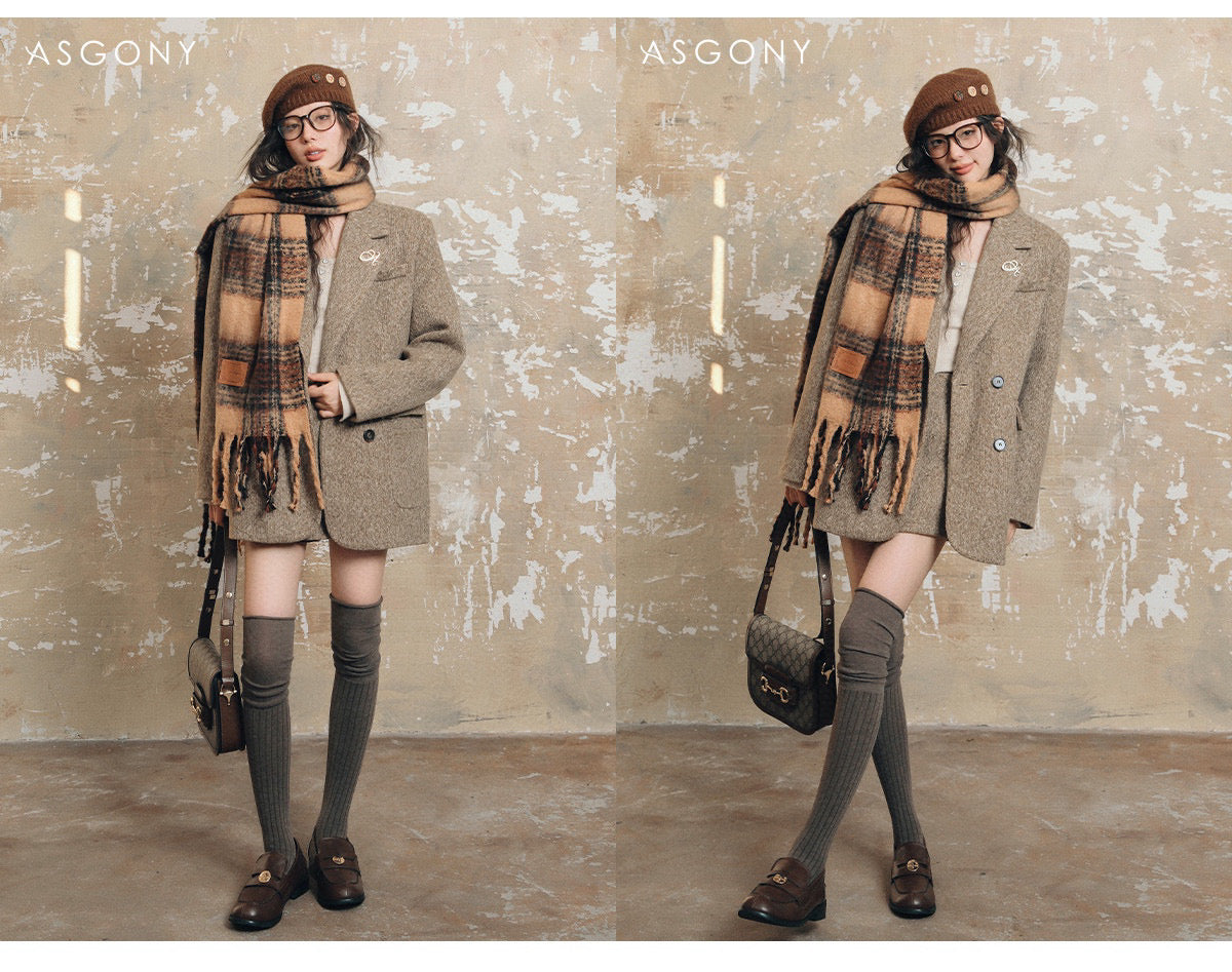 ASGONY Suit Set (Blazer + Skirt) - Khaki