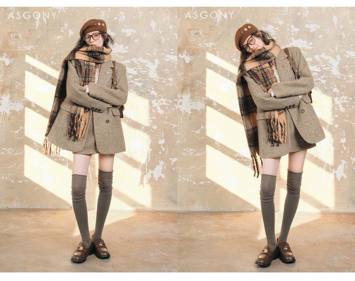 ASGONY Suit Set (Blazer + Skirt) - Khaki