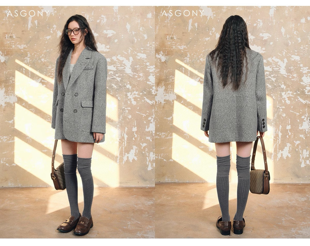 ASGONY Suit Set (Blazer + Skirt) - Gray