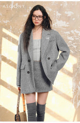 ASGONY Suit Set (Blazer + Skirt) - Gray