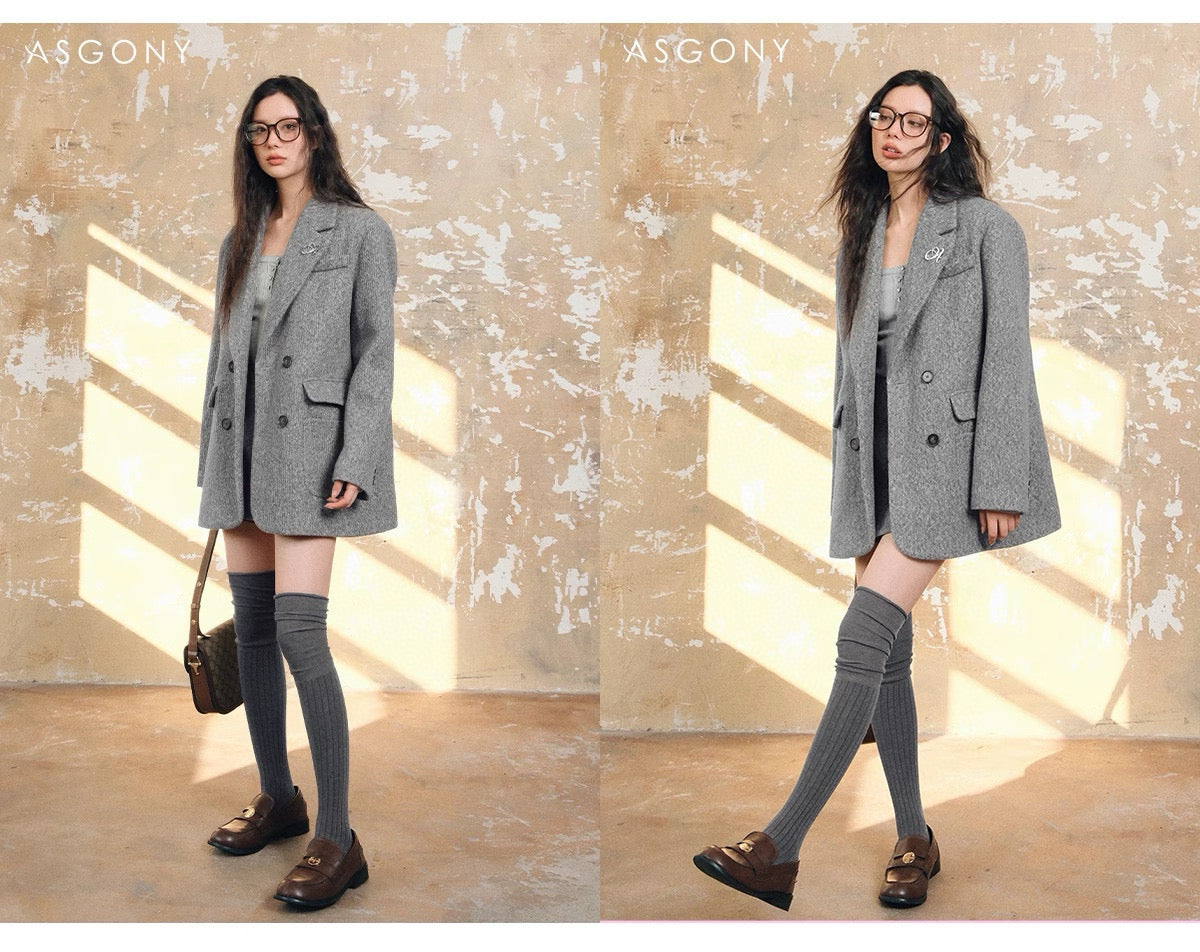 ASGONY Suit Set (Blazer + Skirt) - Gray