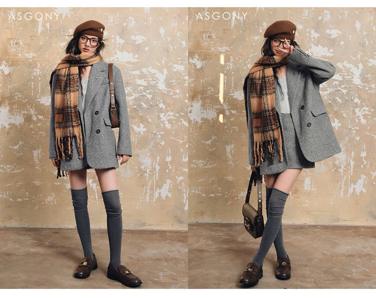 ASGONY Suit Set (Blazer + Skirt) - Gray