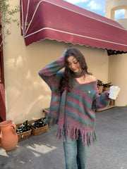 La Freedom Ombre Fringe Knit Sweater - Purple