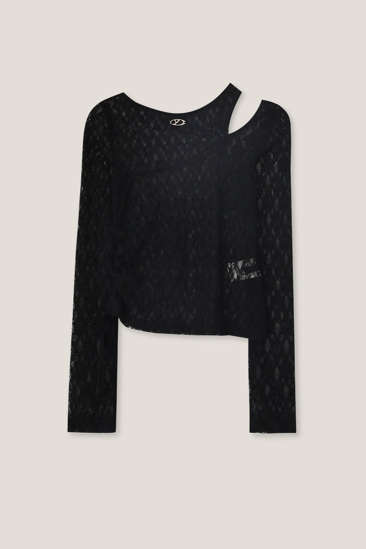 YUSE CUT OUT LACE SHIRRING TOP - BLACK