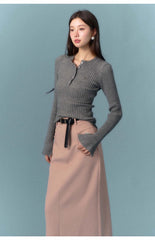 AsGony Loose A-Line Skirt - Pink